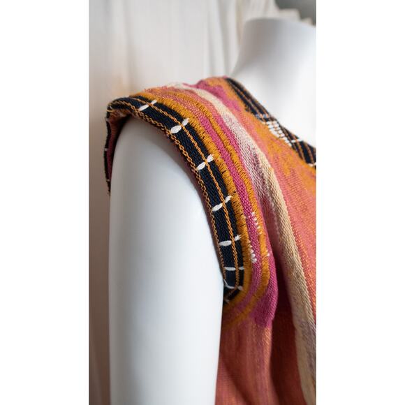 VINTAGE '70s Hand Woven Embroidered Pink & Orange Kaftan Tunic Dress ONE SIZE - Picture 4 of 16